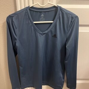 Adidas Blue Long Sleeve V-Neck Top